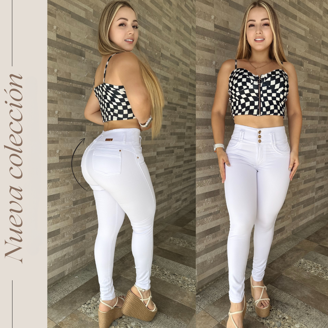 Jeans Pretina alta, control de abdomen y Levanta cola🍑