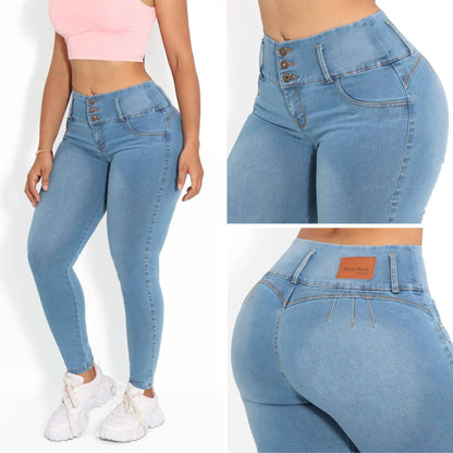 Jeans Pretina alta, control de abdomen y Levanta cola🍑