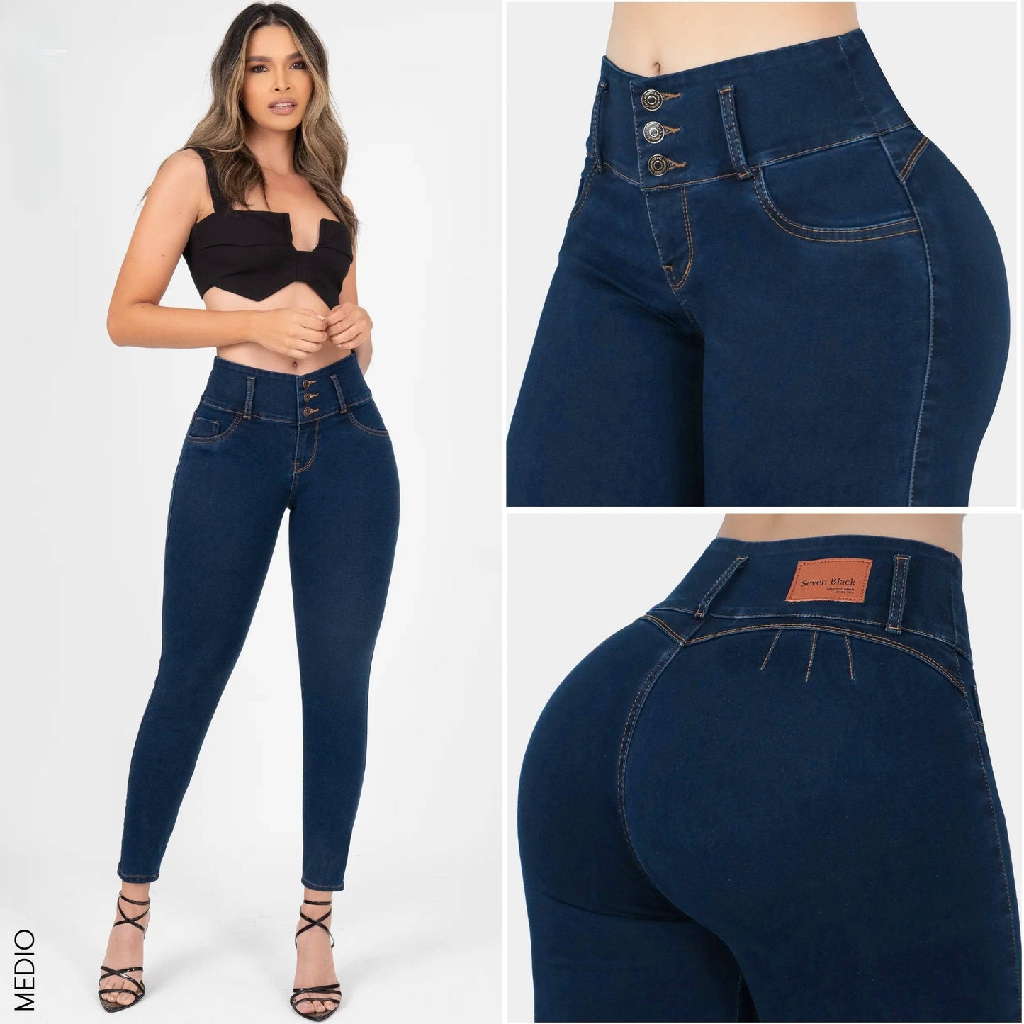 Jeans Pretina alta, control de abdomen y Levanta cola🍑